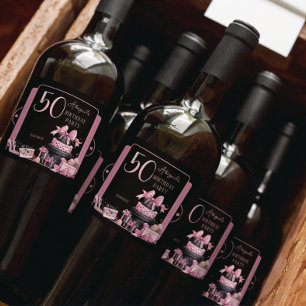 Glam Pink Black Fashion 50th Birthday Party Sparkling Wine Label