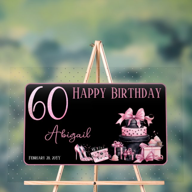 Glam Pink Black Fashion 60th Birthday Party Acrylic Sign (Neutral)