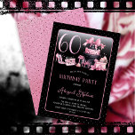 Glam Pink Black Fashion 60th Birthday Party Invitation<br><div class="desc">Glamourous French couture-inspired, pink and black "60" 60th birthday design featuring a hat box cake, pink stilettos and a makeup bag among various unopened birthday presents and luscious cupcakes. Perfect for celebrating birthday occasions. Age is created in an uneditable faux pink glitter font. Please message designer if you need this...</div>