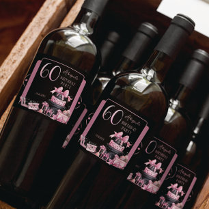 Glam Pink Black Fashion 60th Birthday Party Sparkling Wine Label