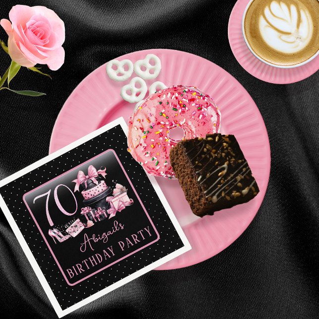 Glam Pink Black Fashion 70th Birthday Party Napkin (Glam Pink and Black French Couture Fashion 70th Birthday Party Paper Napkins)