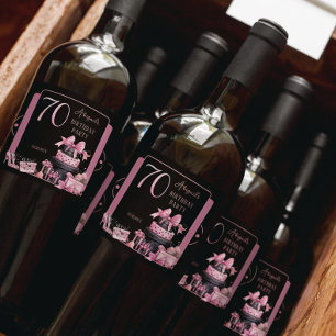 Glam Pink Black Fashion 70th Birthday Party Sparkling Wine Label