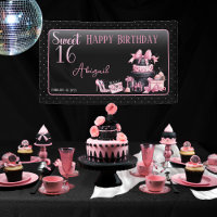 Glam Pink Black Fashion Sweet 16 Birthday Party