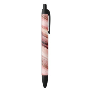 Glam Pink Blush Burgundy Gold Glitter Stripes Black Ink Pen
