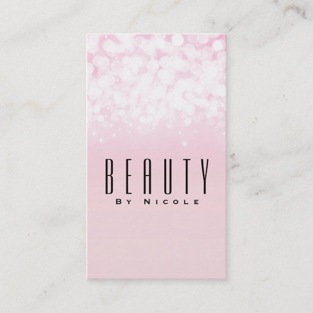 Glam Pink Chic Bokeh Glamour Lights Modern Business Card (Front)