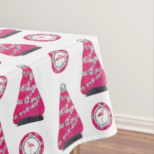 Glam Pink Christmas flamingos Tablecloth