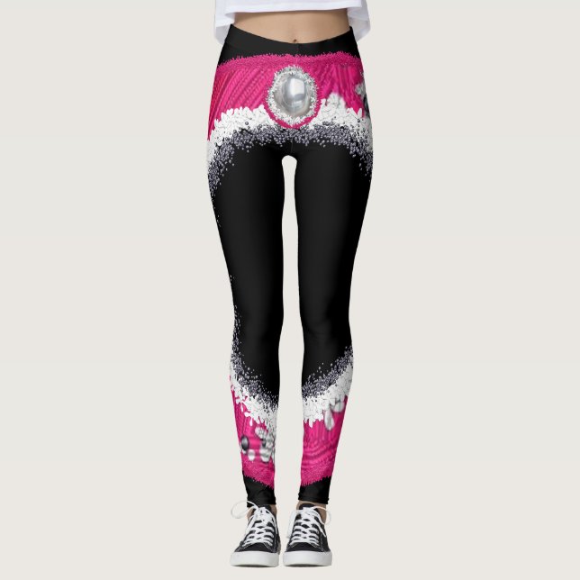 Glam Pink Christmas wreath Leggings (Front)