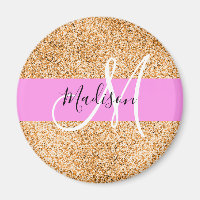 Glam Pink & Copper Glitter Sparkles Monogram Name
