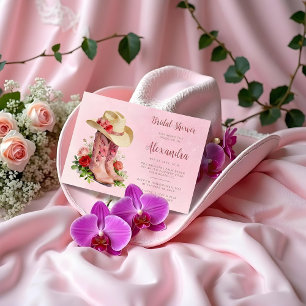 Glam Pink Cowgirl Boots Bridal Shower Invitation