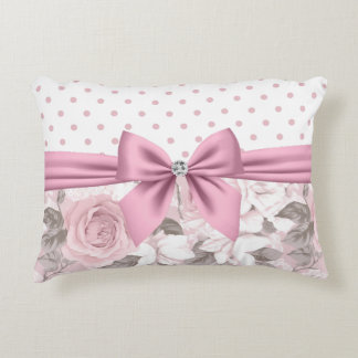 Glam Pink Diamond Bow Floral Polka Dots  Decorative Cushion