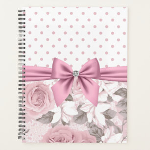 Glam Pink Diamond Bow Floral Polka Dots  Planner