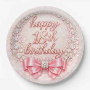 Glam Pink Diamond Happy 18th Birthday Design  Paper Plate