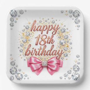 Glam Pink Diamond Happy 18th Birthday Design with  Paper Plate