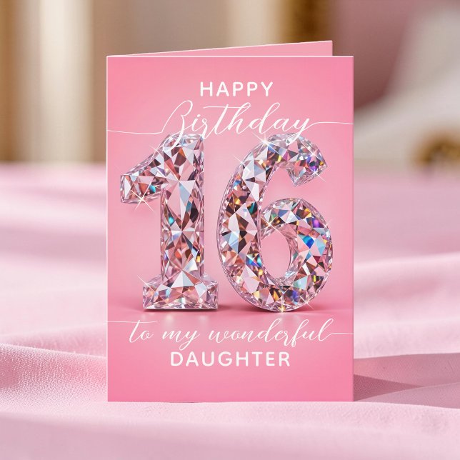 Glam Pink Diamond Sparkle Sweet 16 Birthday Card (Creator Uploaded)