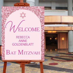 Glam Pink Elegant Chic Bat Mitzvah Welcome Poster
