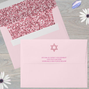 Glam Pink Elegant Return Address Bat Mitzvah Envelope
