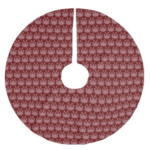 Glam Pink Glitter Bells on Red Holiday Brushed Polyester Tree Skirt