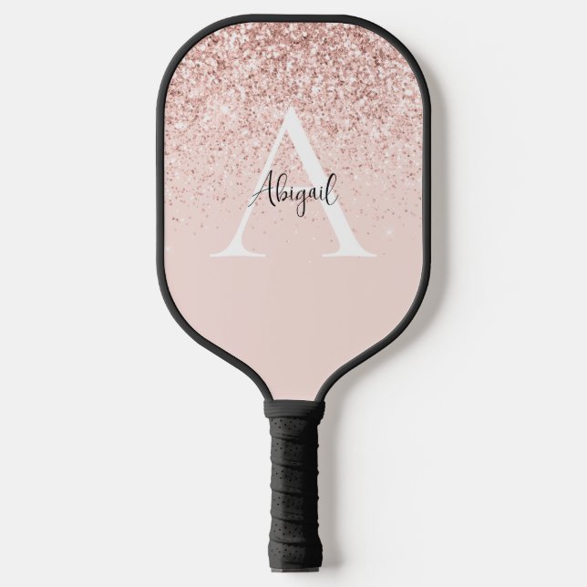 Glam Pink Glitter Custom Name & Initial Pickleball Paddle (Front)