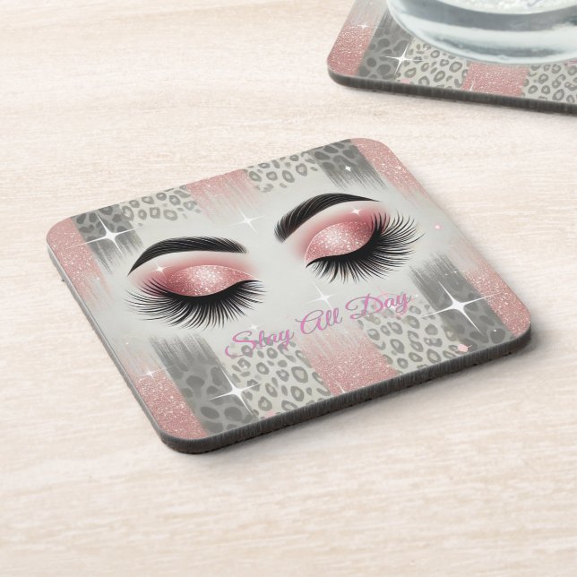 Glam Pink Glitter Eyelashes  Coaster (Left Side)