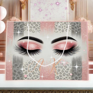 Glam Pink Glitter Eyelashes Monogram  Large Gift Bag
