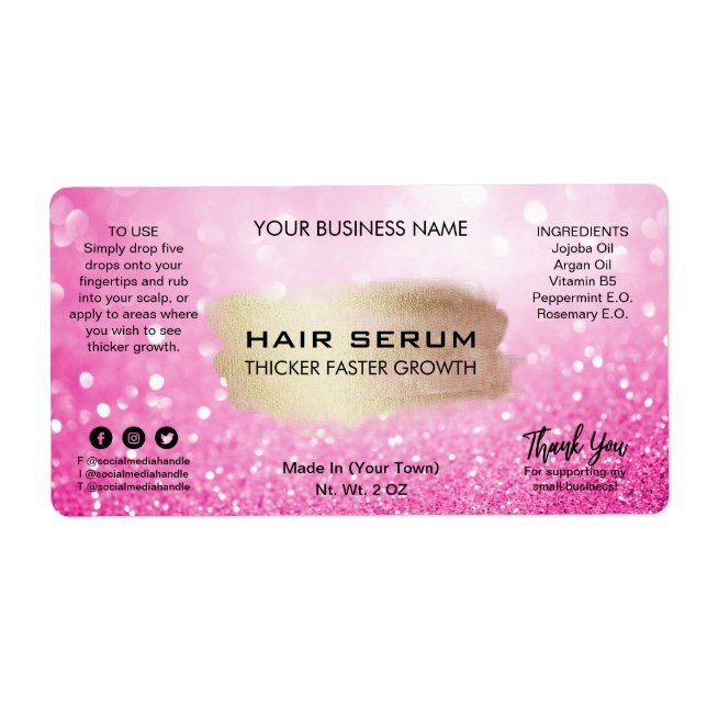 Glam Pink Glitter Hair Serum Labels (Front)
