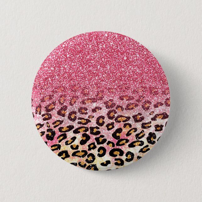 Glam Pink Glitter Leopard Pattern 6 Cm Round Badge (Front)