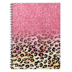Glam Pink Glitter Leopard Pattern Spiral Notebook