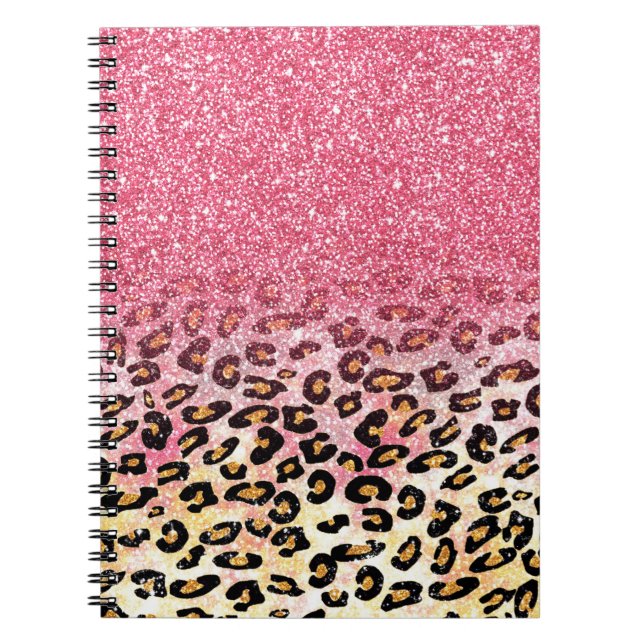 Glam Pink Glitter Leopard Pattern Spiral Notebook (Front)