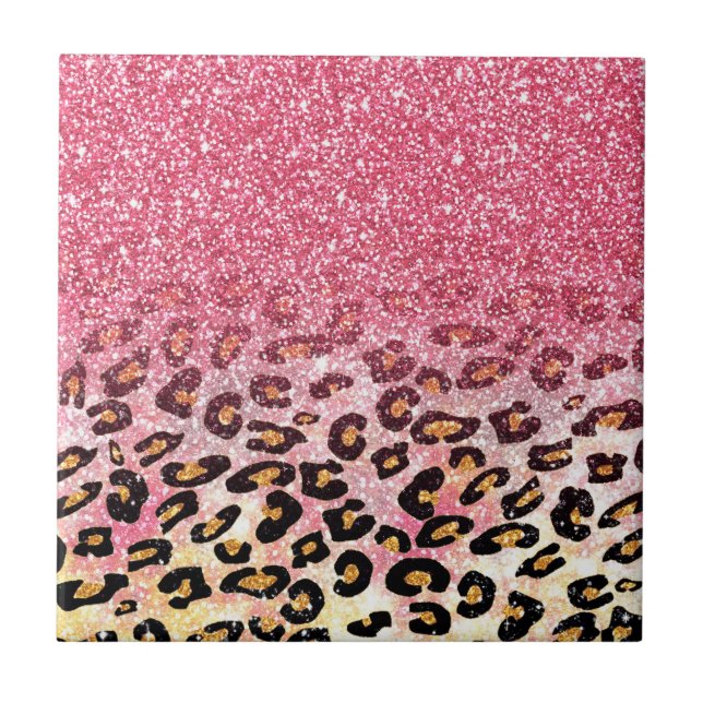 Glam Pink Glitter Leopard Pattern Tile (Front)