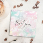 Glam Pink Glitter Pastel Girly Pattern Glass Coaster<br><div class="desc">Easily personalise this pretty pink bokeh glitter pattern with your custom name and/or monogram.</div>