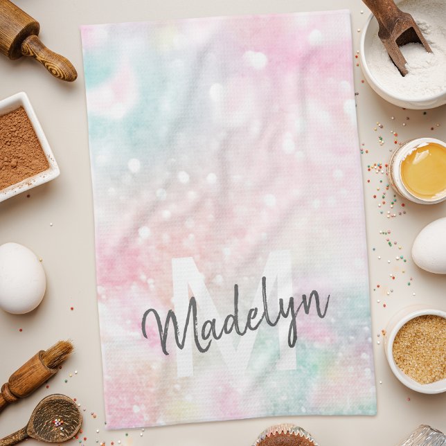 Glam Pink Glitter Pastel Girly Pattern Tea Towel (Creator Uploaded)