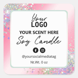 Glam Pink Glitter Soy Candle Labels