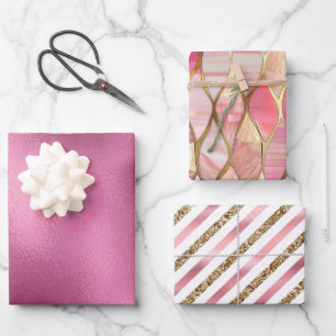 Glam Pink Glitzy Glitter Wrapping Paper Sheet