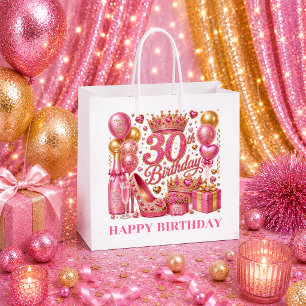 Glam Pink Gold Glitter 30th Birthday Gift Bag
