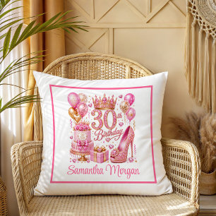 Glam Pink Gold Glitter 30th Birthday Pillow