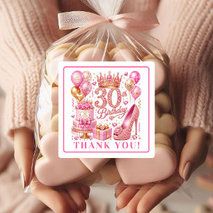 Glam Pink Gold Glitter 30th Birthday Stickers