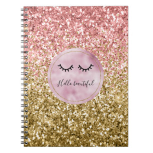 Glam Pink Gold Glitter Black Eyelashes Notebook