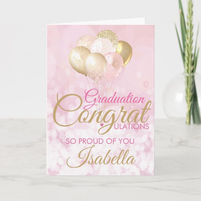 Glam Pink Gold Graduation Congratulations Card (Front)