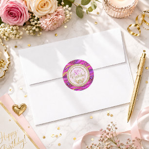 Glam Pink Gold Jeweled Strata 50th Birthday Classic Round Sticker