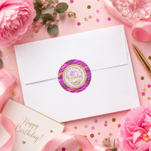 Glam Pink Gold Jewelled Strata 100th Birthday Classic Round Sticker