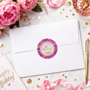 Glam Pink Gold Jewelled Strata 101st Birthday Classic Round Sticker