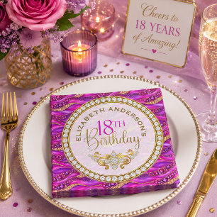 Glam Pink Gold Jewelled Strata 18th Birthday Napkin