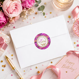Glam Pink Gold Jewelled Strata 21st Birthday Classic Round Sticker