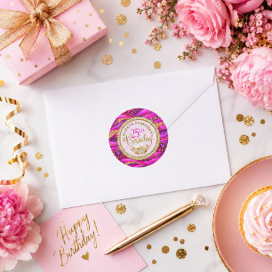Glam Pink Gold Jewelled Strata 25th Birthday Classic Round Sticker