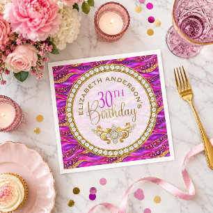Glam Pink Gold Jewelled Strata 30th Birthday Napkin