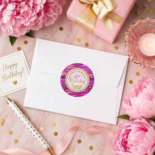 Glam Pink Gold Jewelled Strata 40th Birthday Classic Round Sticker