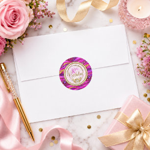 Glam Pink Gold Jewelled Strata 80th Birthday Classic Round Sticker