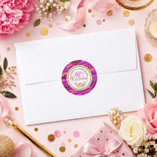 Glam Pink Gold Jewelled Strata 90th Birthday Classic Round Sticker