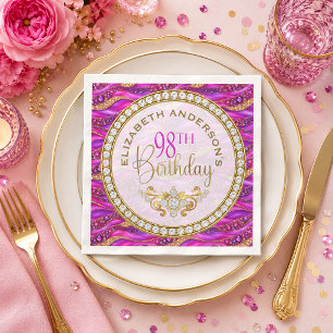 Glam Pink Gold Jewelled Strata 98th Birthday Napkin