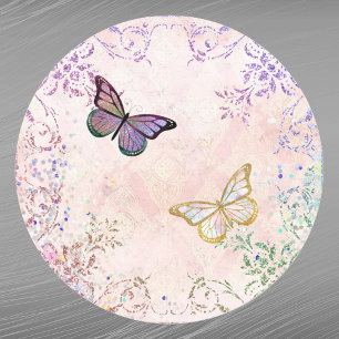 Glam Pink Gold Purple Butterflies Classic Round Sticker
